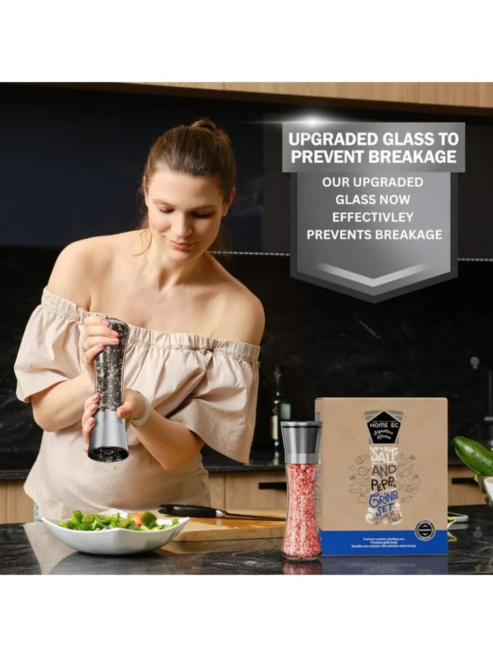 Premium Stainless Steel Salt & Pepper Grinder Set - Adjustable Ceramic, Tall